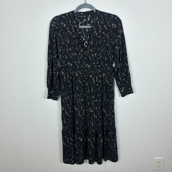 Rails Maple Diffused Cheetah Dress S Black Brown V-Neck Flowy Classic Animal Pri - Picture 2 of 7